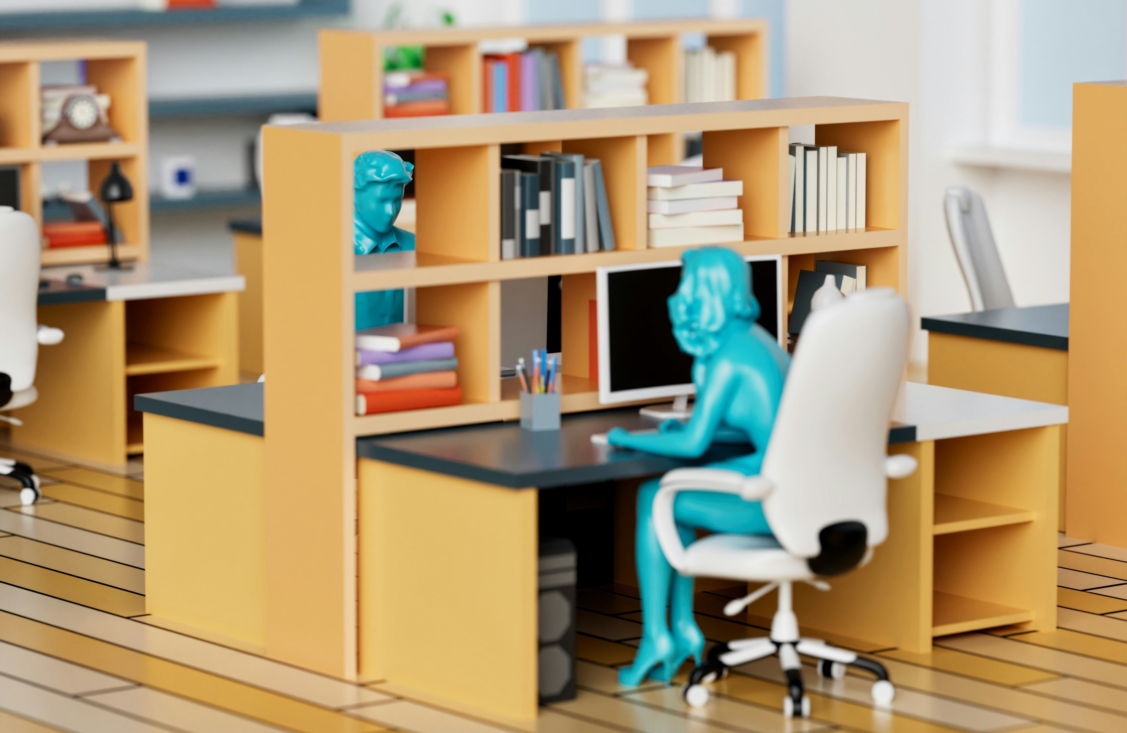 A plastic depiction of two co-workers, with sparks ready to fly between them